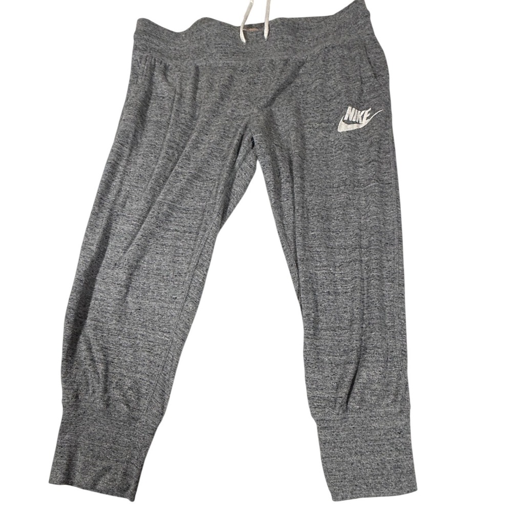 Nike Gym Vintage Capri Jogger Pants Womens Large Gray Heathered Cotton Blend